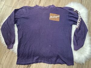Vintage ARTEX Men's XL Long Sleeve MICHIGAN Purple Shirt JOSTENS Combed Cotton